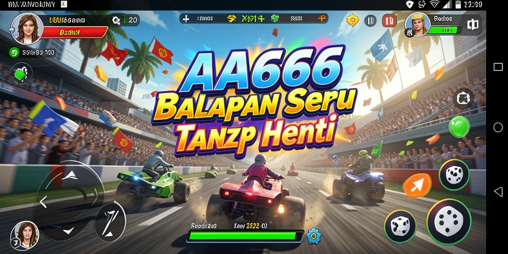 Screenshot gameplay AA666 menunjukkan mobil balap melaju cepat di trek menantang.