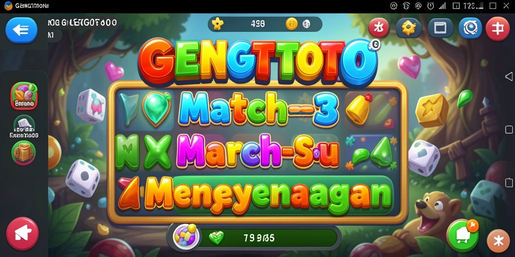 Tampilan gameplay GENGTOTO dengan elemen Match-3 yang cerah.