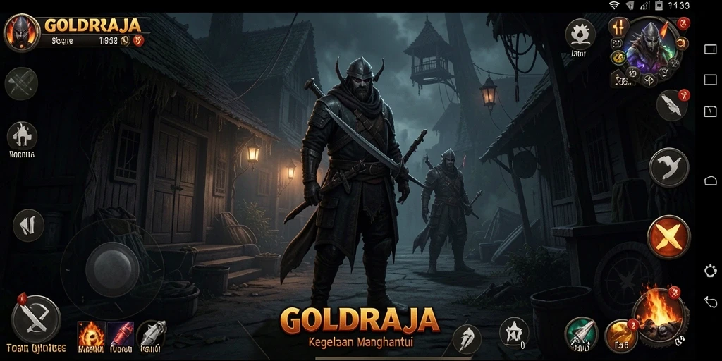Tangkapan layar gameplay <strong>GOLDRAJA</strong> menampilkan suasana horor yang menegangkan.