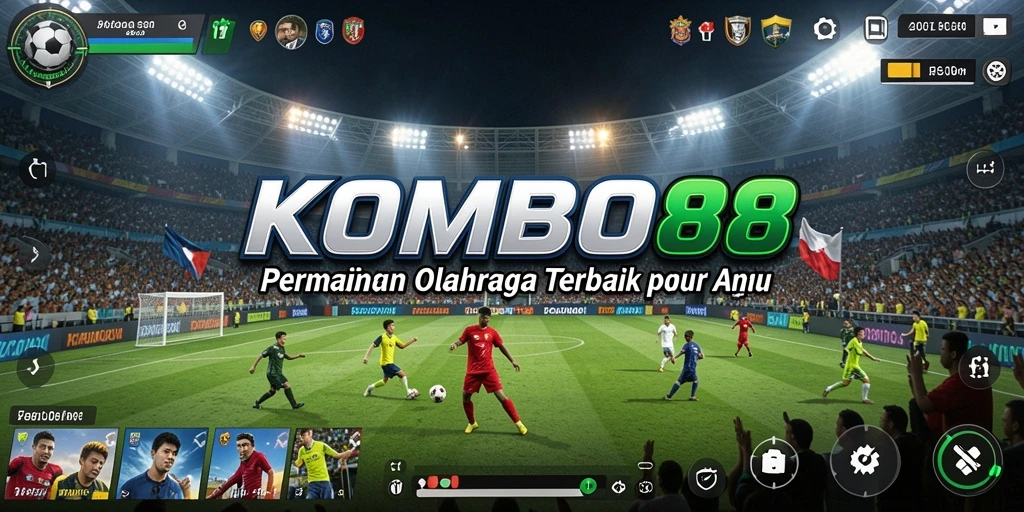 Screenshot dari gameplay seru KOMBO88 dengan latar belakang olahraga.