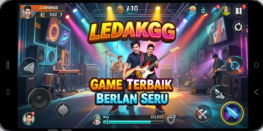 Tampilan gameplay LEDAKGG yang menampilkan interaksi pemain dengan musik.