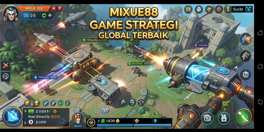 Screenshot gameplay menunjukkan pertempuran strategi di MIXUE88.