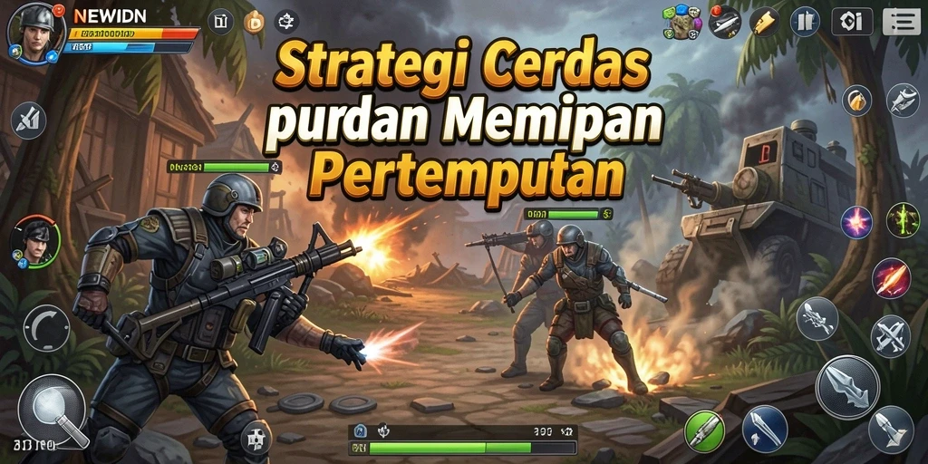 Screenshot gameplay NEWIDN menampilkan pertempuran strategis yang intens.