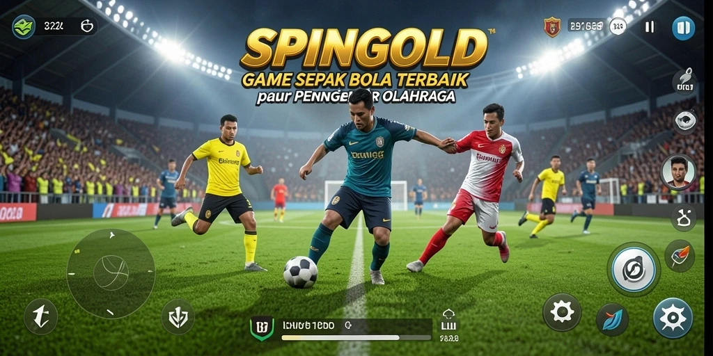 Tampilan gameplay SPINGOLD yang menampilkan aksi sepak bola seru.